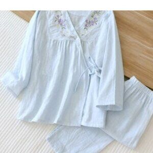 Light Blue Cotton Pajamas - Size Medium